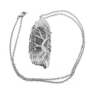 1Pcs Natural White Crystal Stone Gemstone Tree Of Life Wire Wrapped Natural Clear Quartz Healing Crystal Point Pendant Necklace