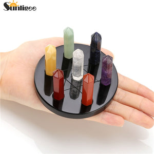 Sunligoo Natural 7 Chakra Healing Crystals Wands Quartz Reiki Energy Tumbled Stones Set Hexagonal Points Array Statue Figurines