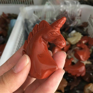 Natural Gemstone red japser  Quartz Unicorn Figurine Reiki Healing Crystal