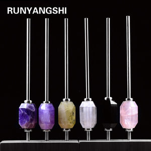 Runyangshi 1pc 2019 New Eco-friendly Reusable  Natural crystal amethyst stainless steel Drink straw rose quartz With Brush