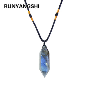 Natural crystal Elongated stone pendant quartz Crystal hexagonal prism Crystal column Two points Necklace Gift Jewelry for Women