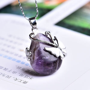 1PC Natural Crystal Rose Quartz Amethyst Butterfly Pendant Mineral Jewelry Couple Decoration Christmas & DIY Gift Jewelry