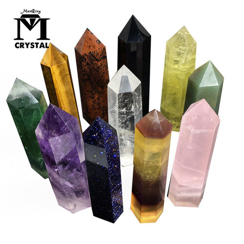 Natural Fluorite Citrine pink Hexagonal Column Crystal Point Healing Wand Mineral quartz Crystal Home Decoration Stone