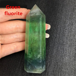 Natural Fluorite Citrine pink Hexagonal Column Crystal Point Healing Wand Mineral quartz Crystal Home Decoration Stone