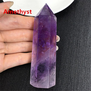 Natural Fluorite Citrine pink Hexagonal Column Crystal Point Healing Wand Mineral quartz Crystal Home Decoration Stone