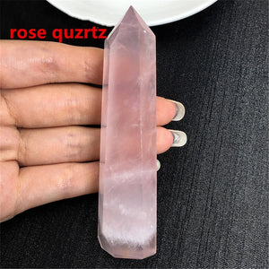 Natural Fluorite Citrine pink Hexagonal Column Crystal Point Healing Wand Mineral quartz Crystal Home Decoration Stone