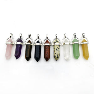 Natural Quartz Crystal Point Wand Pendant Amethyst wand Pendant Hexagonal Prism DIY Healing Crystal Necklace Charm Jewelry Gift