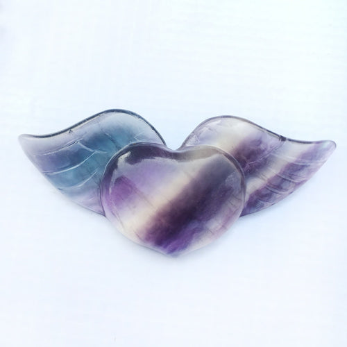 Natural Rainbow Fluorite Wing Heart Pendant Hand Carved Quartz Crystal Wing Heart Necklace Healing Crystal Charm Jewelry Gift