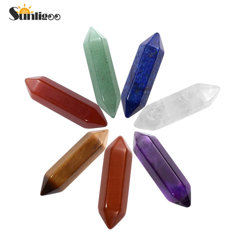 Sunligoo 1x Hot Double Terminated Natural Tumbled Hexagonal Column Healing Quartz Crystals Natural Stones Mini Gemstone 8*30mm