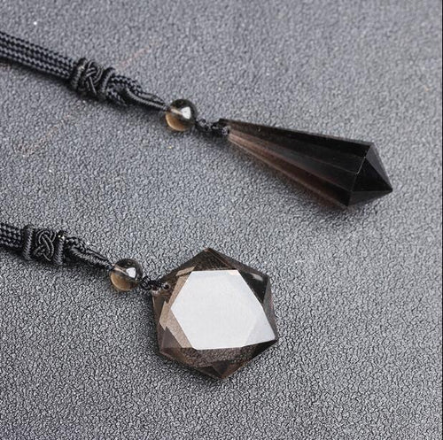 100% NATURAL smoky quartz crystal point Star of David pendant