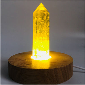 Natural yellow quartz Crystal gemstone point reiki healing chakra citrine rock crystal wand feng shui gift+Wood base lamp